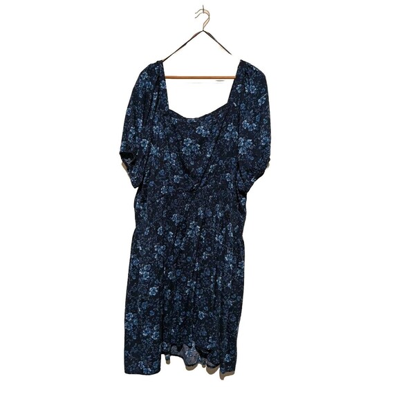 Old Navy Waist-Defined Puff Sleeve Blue Floral Mini Dress 3x Plus Cotton Blend - Picture 3 of 6